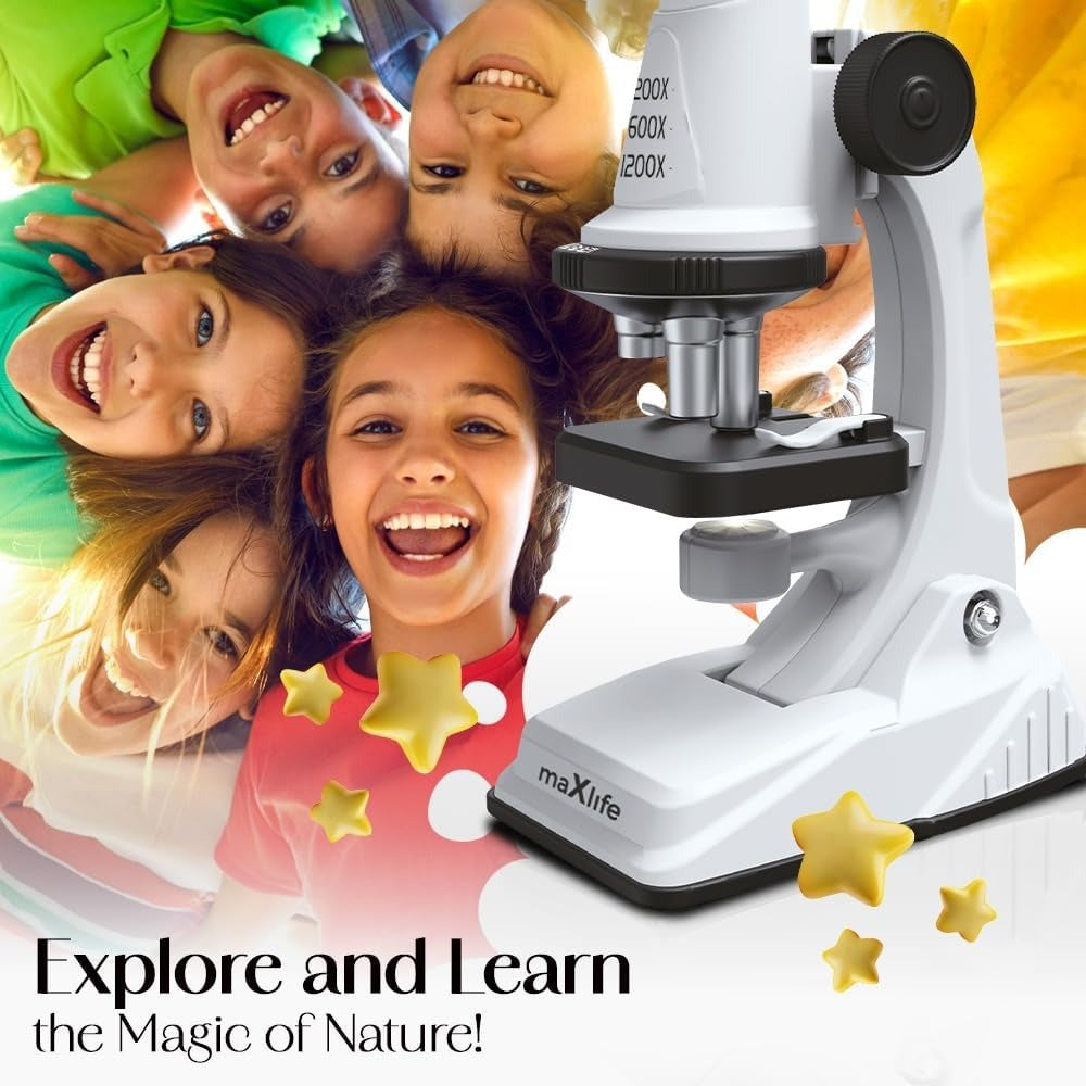 Kids Microscope, Portable Microscope Kit with LED Light and Mobile Phone Holder, Kids Beginner Educational Science Kit Toy for Kids Gift