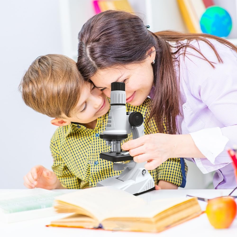 Kids Microscope, Portable Microscope Kit with LED Light and Mobile Phone Holder, Kids Beginner Educational Science Kit Toy for Kids Gift