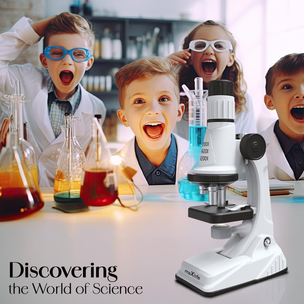 Kids Microscope, Portable Microscope Kit with LED Light and Mobile Phone Holder, Kids Beginner Educational Science Kit Toy for Kids Gift