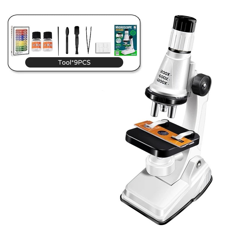 Kids Microscope, Portable Microscope Kit with LED Light and Mobile Phone Holder, Kids Beginner Educational Science Kit Toy for Kids Gift