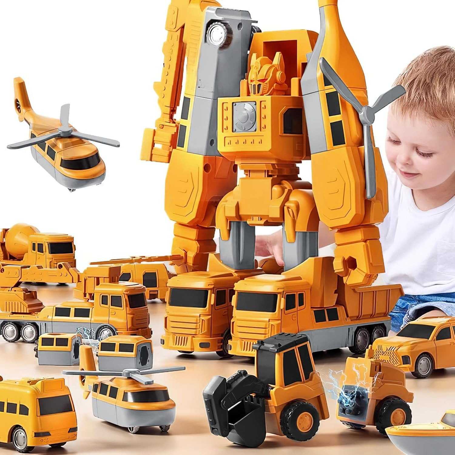 Magnetic Transforming Construction Vehicle Set, Converts into Robot, Detachable Parts, Safe for Ages 3+
