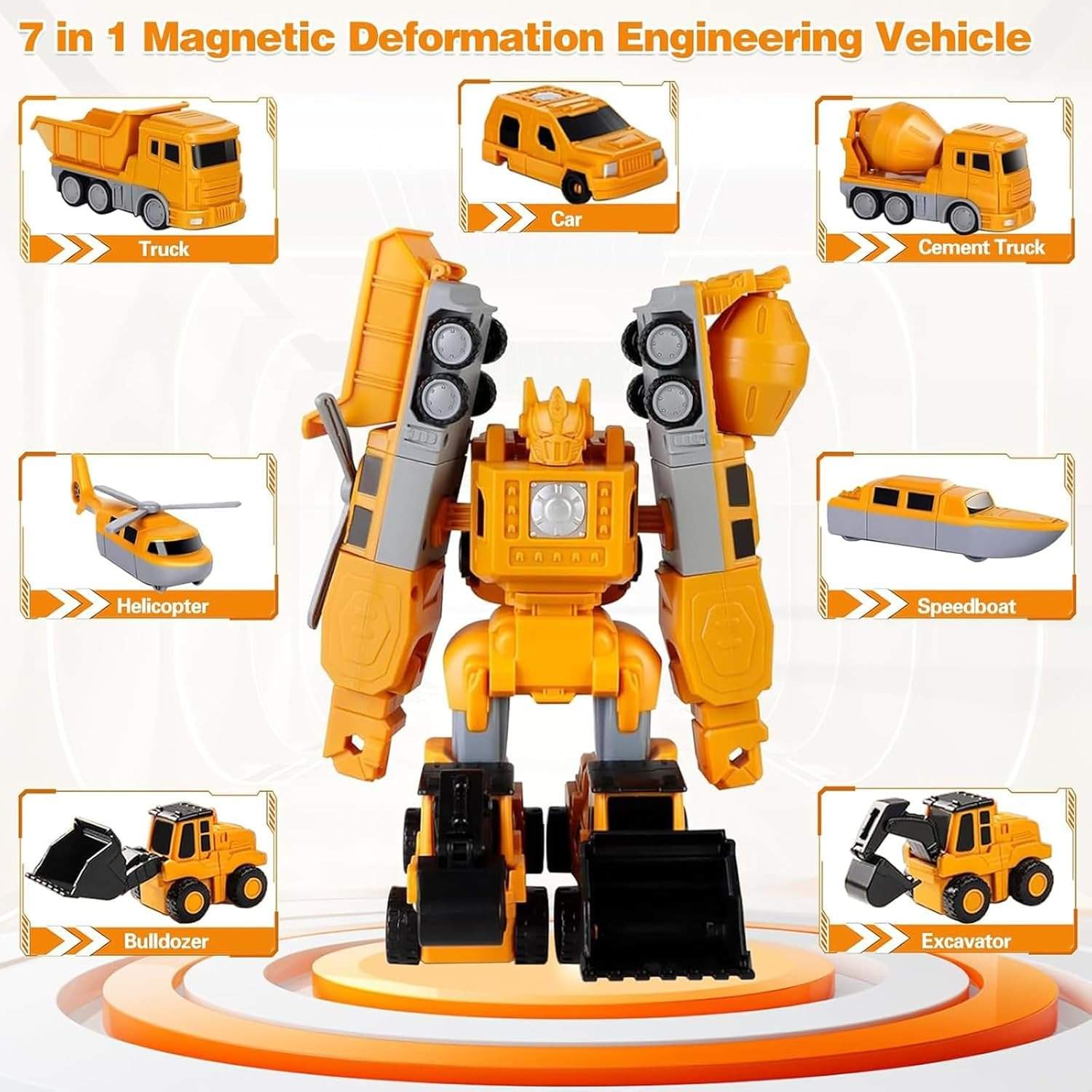 Magnetic Transforming Construction Vehicle Set, Converts into Robot, Detachable Parts, Safe for Ages 3+