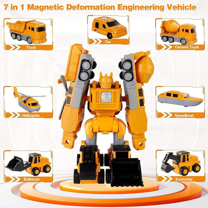 Magnetic Transforming Construction Vehicle Set, Converts into Robot, Detachable Parts, Safe for Ages 3+