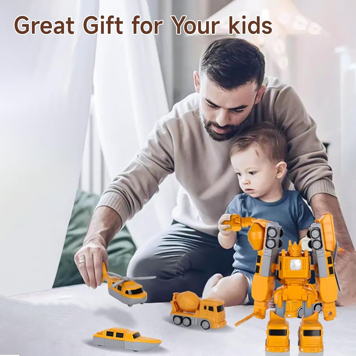 Magnetic Transforming Construction Vehicle Set, Converts into Robot, Detachable Parts, Safe for Ages 3+