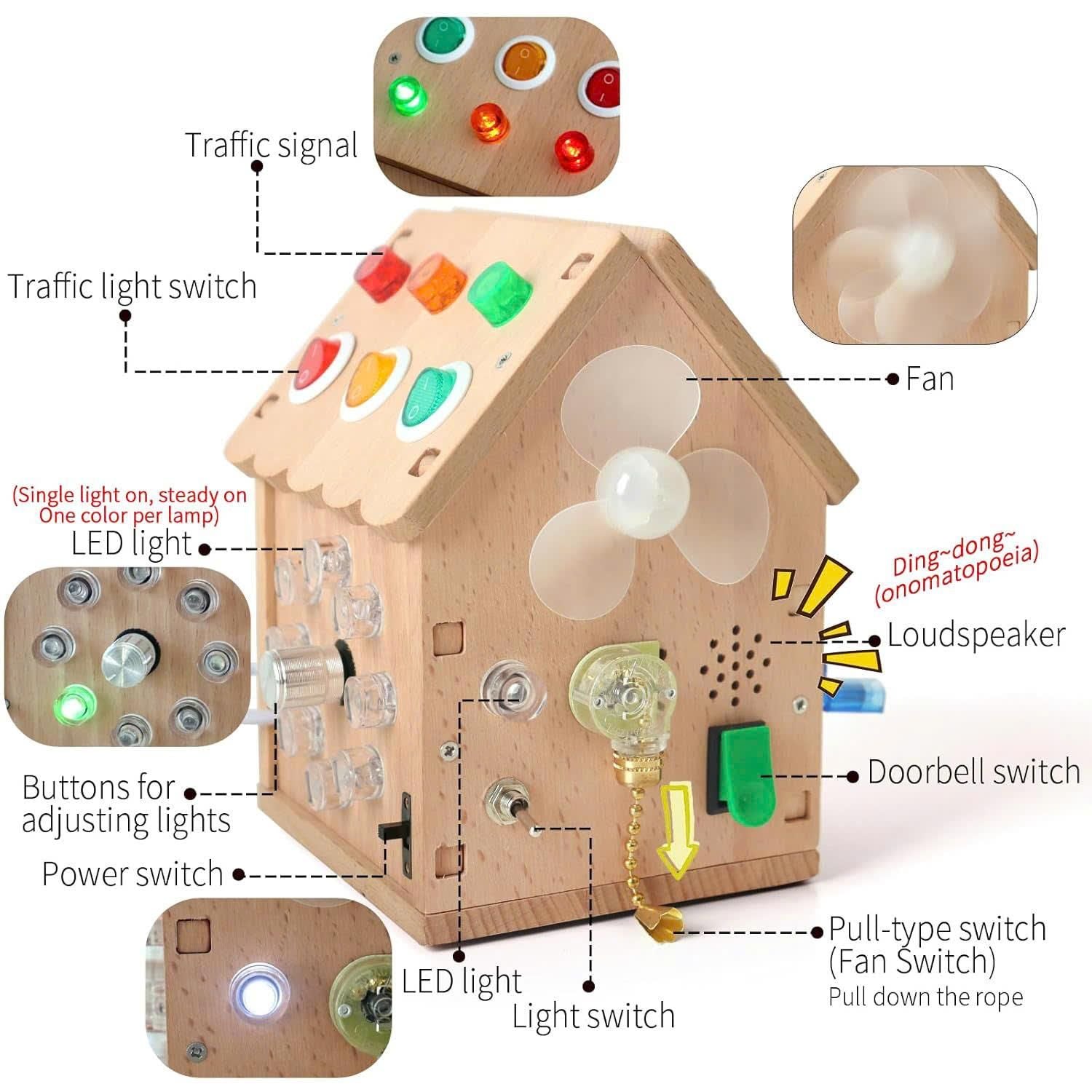 Montessori Busy House Toy with Sound, Light, Portable and Safe for Ages 3+