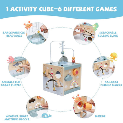 Montessori Wooden Activity Cube Toy – Multi-Educational Tool, Non-Toxic Wooden Material, Safe for Ages 3+