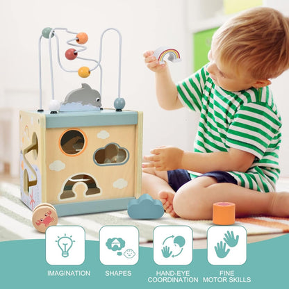 Montessori Wooden Activity Cube Toy – Multi-Educational Tool, Non-Toxic Wooden Material, Safe for Ages 3+