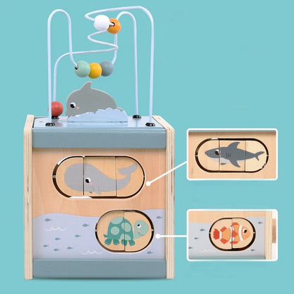 Montessori Wooden Activity Cube Toy – Multi-Educational Tool, Non-Toxic Wooden Material, Safe for Ages 3+