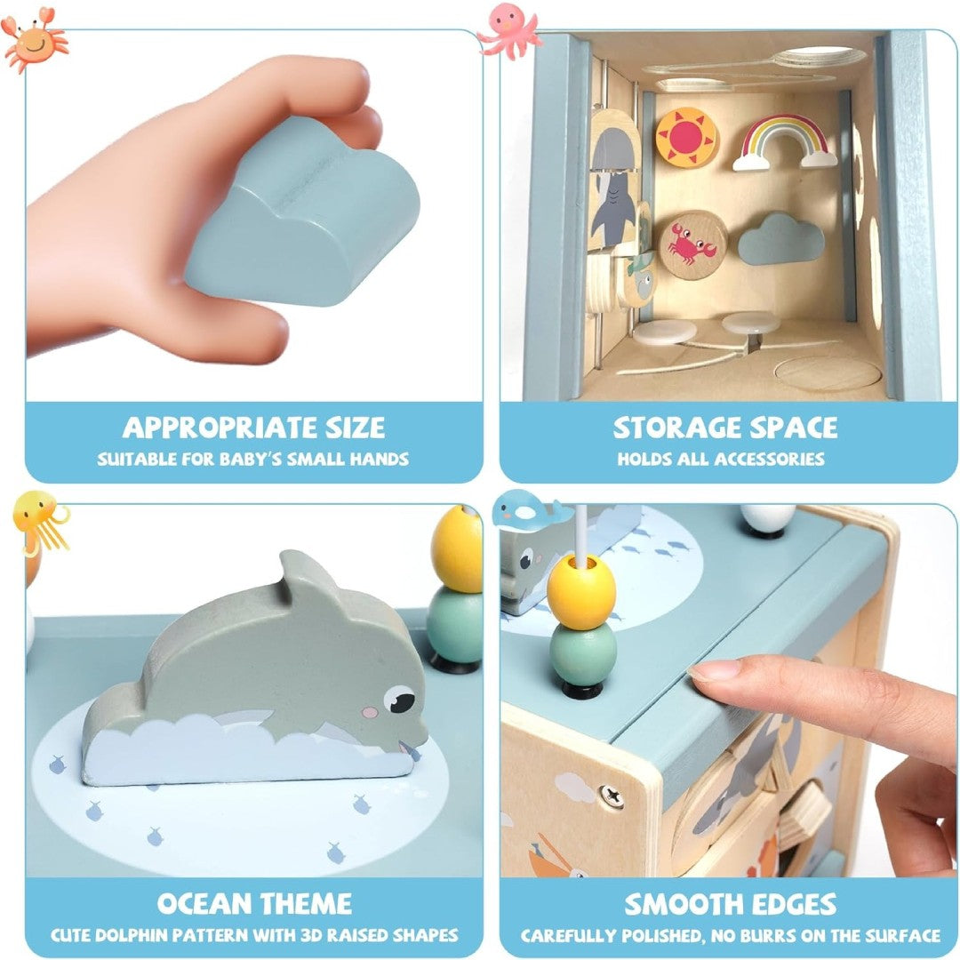 Montessori Wooden Activity Cube Toy – Multi-Educational Tool, Non-Toxic Wooden Material, Safe for Ages 3+