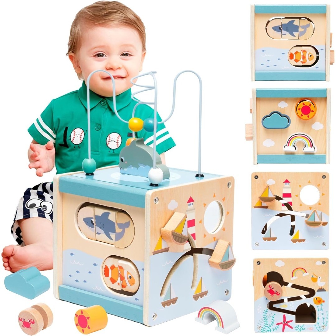 Montessori Wooden Activity Cube Toy – Multi-Educational Tool, Non-Toxic Wooden Material, Safe for Ages 3+