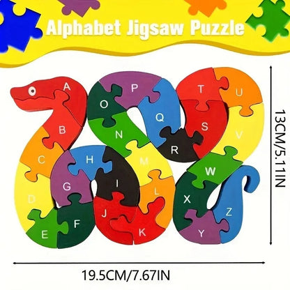 Montessori Wooden Snake Puzzle, Alphabet A–Z and Numbers 1–26 Learning Toy, Safe for Kids Ages 3+