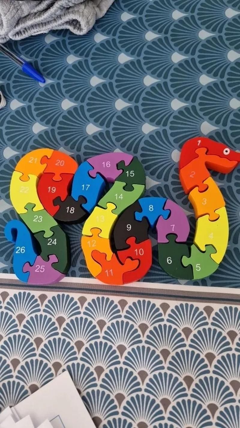 Montessori Wooden Snake Puzzle, Alphabet A–Z and Numbers 1–26 Learning Toy, Safe for Kids Ages 3+