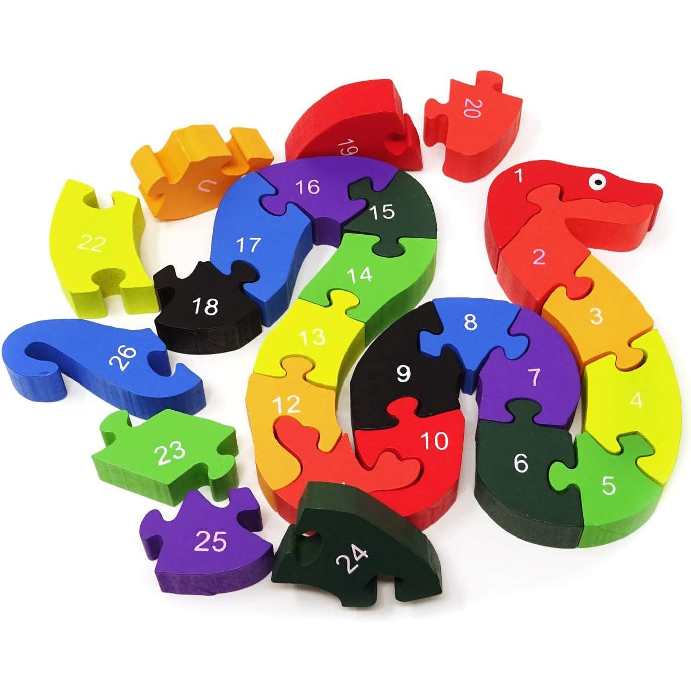 Montessori Wooden Snake Puzzle, Alphabet A–Z and Numbers 1–26 Learning Toy, Safe for Kids Ages 3+