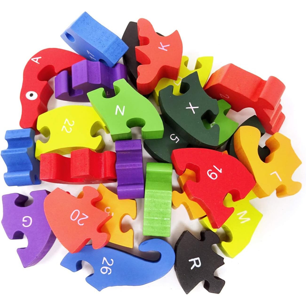 Montessori Wooden Snake Puzzle, Alphabet A–Z and Numbers 1–26 Learning Toy, Safe for Kids Ages 3+