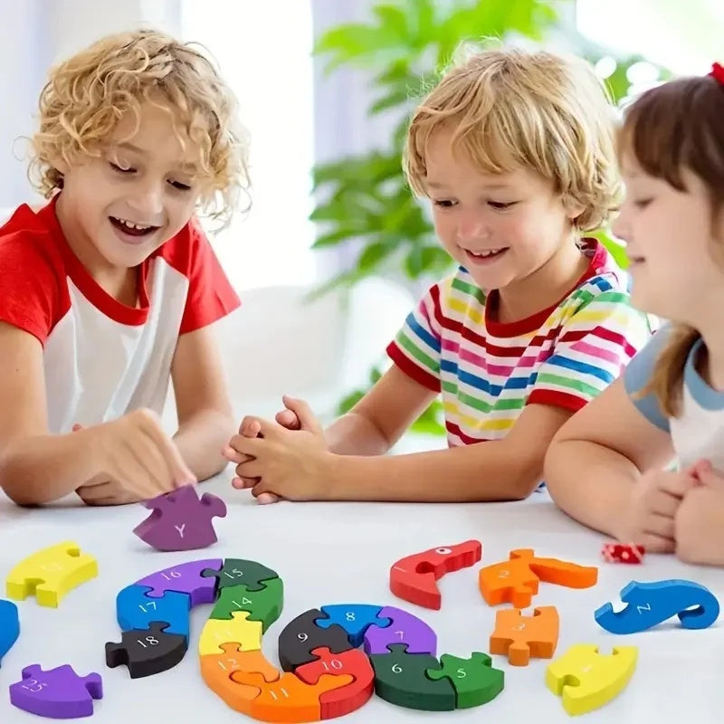 Montessori Wooden Snake Puzzle, Alphabet A–Z and Numbers 1–26 Learning Toy, Safe for Kids Ages 3+
