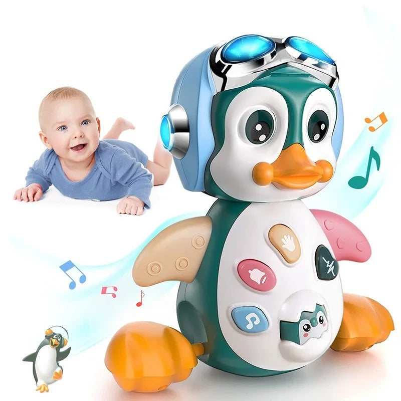 Musical Penguin Toy with Multiple Play Modes to Develop Crawling for Babies 3+ Months
