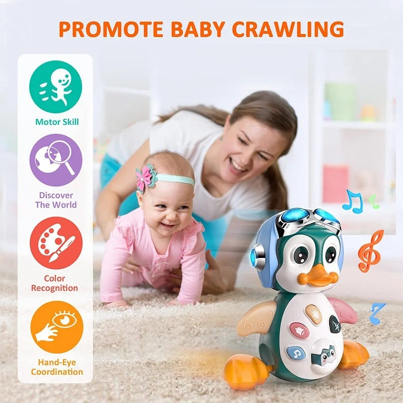 Musical Penguin Toy with Multiple Play Modes to Develop Crawling for Babies 3+ Months