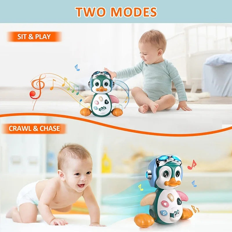 Musical Penguin Toy with Multiple Play Modes to Develop Crawling for Babies 3+ Months
