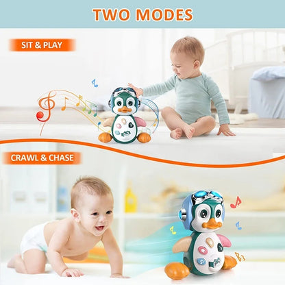 Musical Penguin Toy with Multiple Play Modes to Develop Crawling for Babies 3+ Months