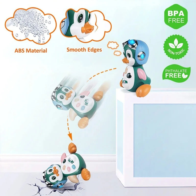 Musical Penguin Toy with Multiple Play Modes to Develop Crawling for Babies 3+ Months