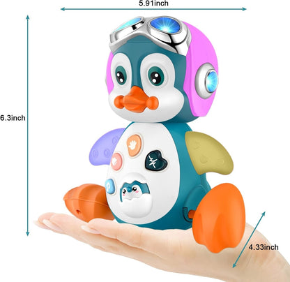 Musical Penguin Toy with Multiple Play Modes to Develop Crawling for Babies 3+ Months