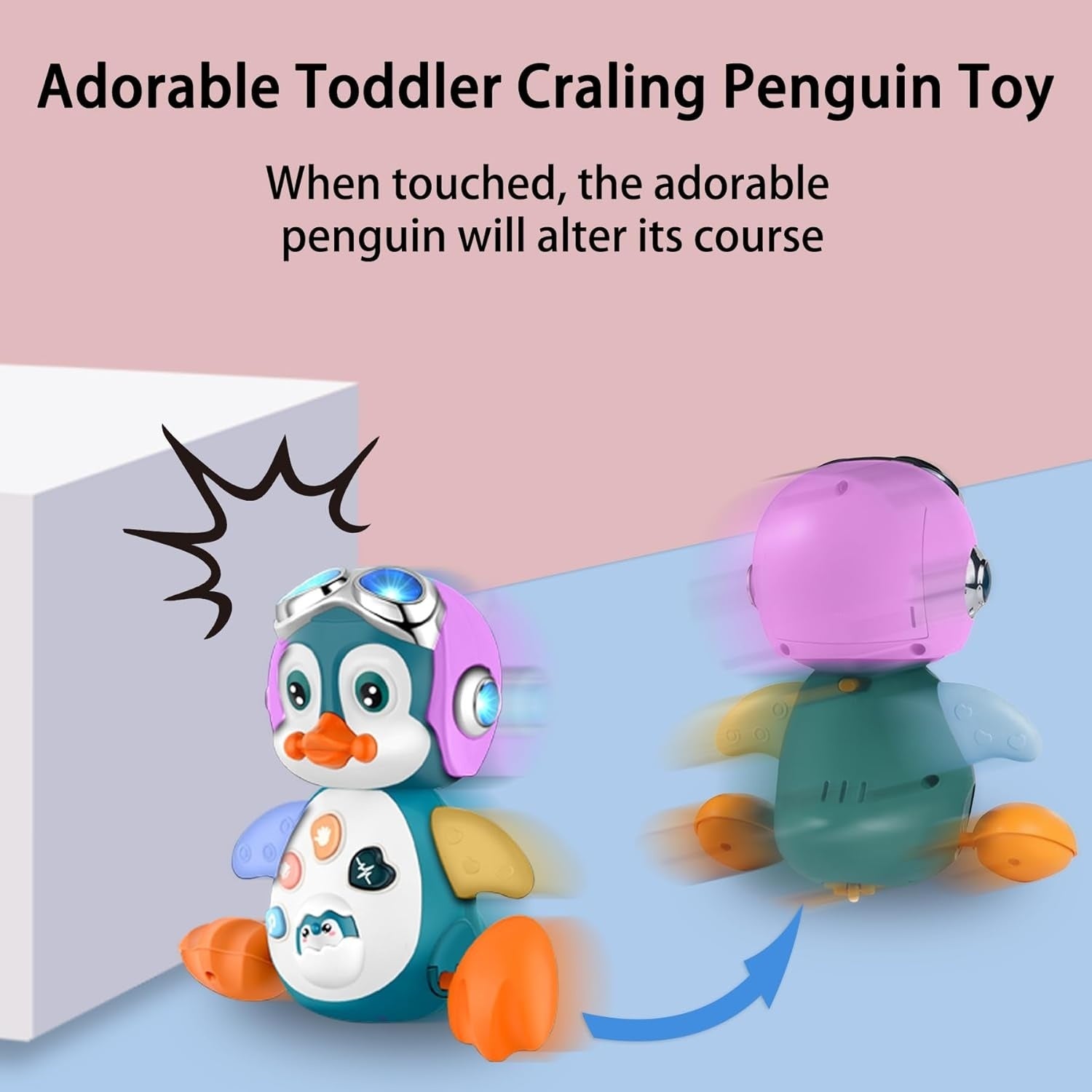Musical Penguin Toy with Multiple Play Modes to Develop Crawling for Babies 3+ Months