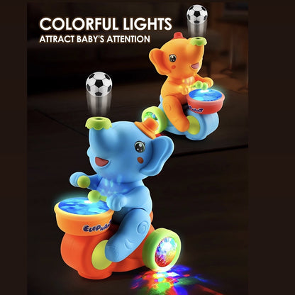 Musical Walking Elephant Drummer Toy with LED Lights and Floating Ball, Safe for Babies 3+ Months