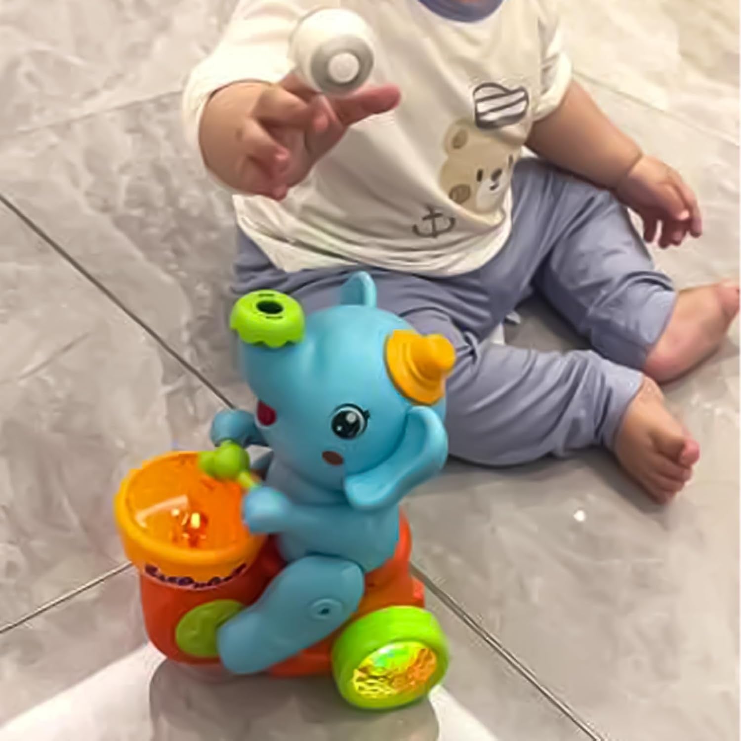 Musical Walking Elephant Drummer Toy with LED Lights and Floating Ball, Safe for Babies 3+ Months