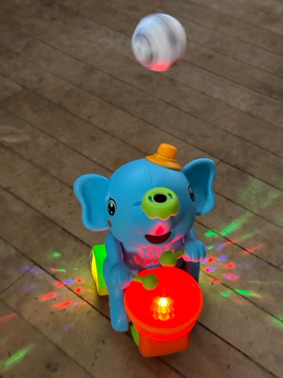 Musical Walking Elephant Drummer Toy with LED Lights and Floating Ball, Safe for Babies 3+ Months