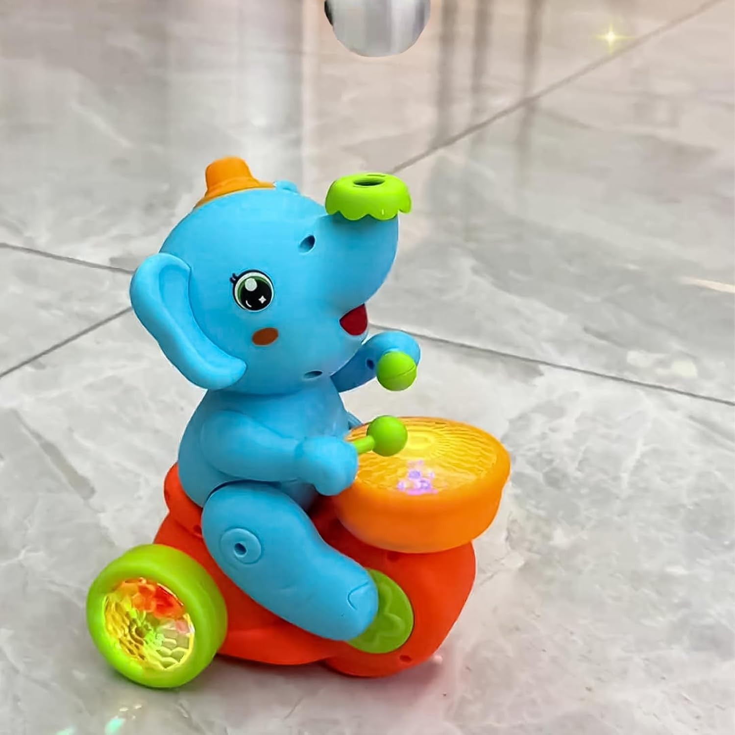 Musical Walking Elephant Drummer Toy with LED Lights and Floating Ball, Safe for Babies 3+ Months