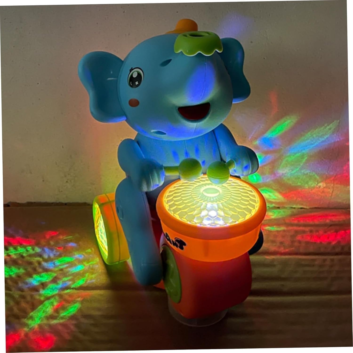 Musical Walking Elephant Drummer Toy with LED Lights and Floating Ball, Safe for Babies 3+ Months