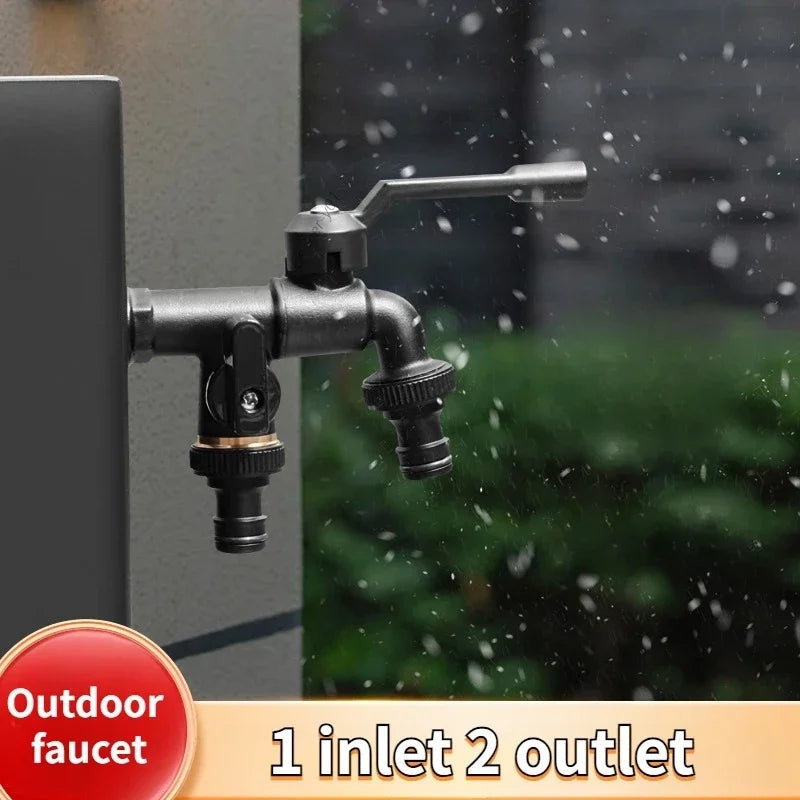 Outdoor Dual Outlet Garden Faucet with Hose Connector