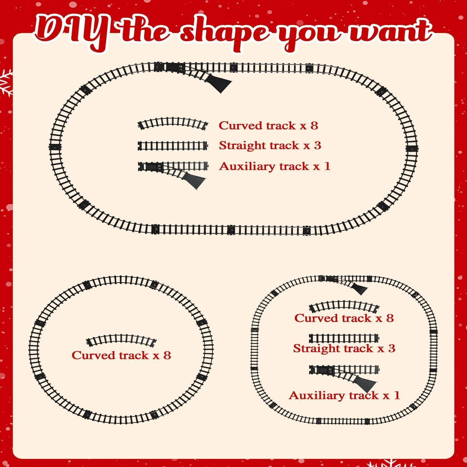 Red Christmas Tree Toy Steam Train Set with Lights Sounds Christmas Train Set Electric Train Sets for Kids Toy Christmas Under Tree Decoration