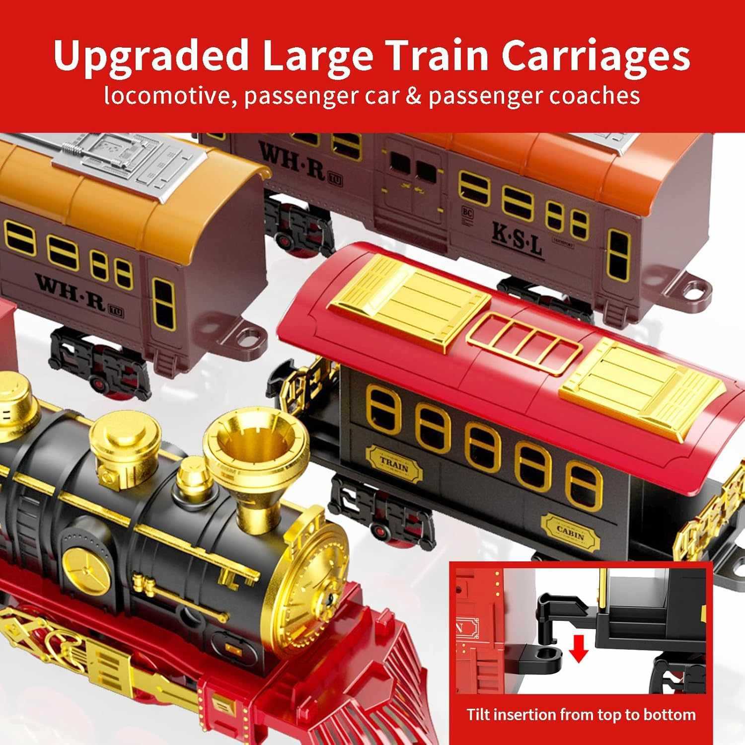 Red Christmas Tree Toy Steam Train Set with Lights Sounds Christmas Train Set Electric Train Sets for Kids Toy Christmas Under Tree Decoration