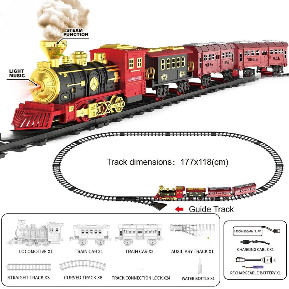 Red Christmas Tree Toy Steam Train Set with Lights Sounds Christmas Train Set Electric Train Sets for Kids Toy Christmas Under Tree Decoration