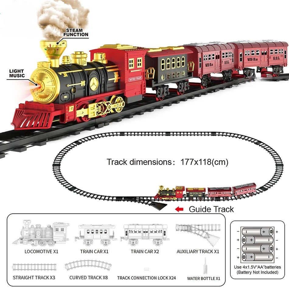 Red Christmas Tree Toy Steam Train Set with Lights Sounds Christmas Train Set Electric Train Sets for Kids Toy Christmas Under Tree Decoration