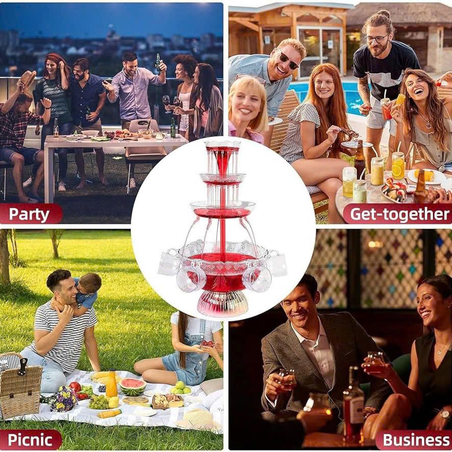 Retro Lighting Party Fountain with Cups – Safe Material, Easy to Assemble and Disassemble