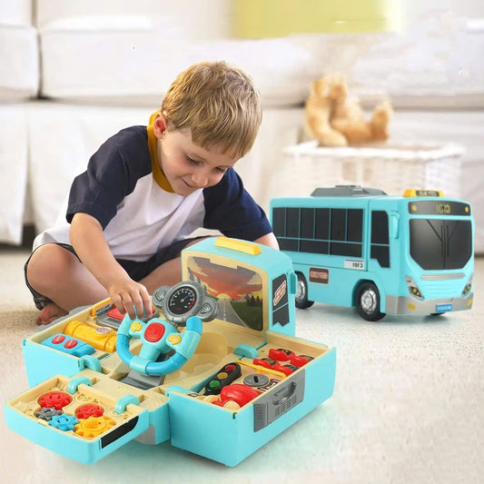 School Bus Driving Simulator Toy with Lights, Sounds and Steering Wheel, Safe for Ages 3+