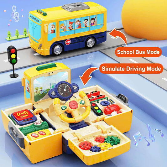 School Bus Driving Simulator Toy with Lights, Sounds and Steering Wheel, Safe for Ages 3+