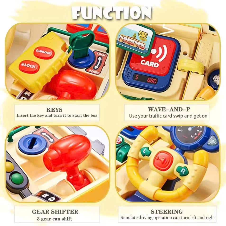 School Bus Driving Simulator Toy with Lights, Sounds and Steering Wheel, Safe for Ages 3+