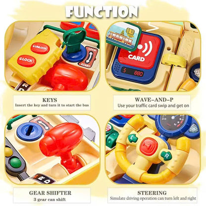 School Bus Driving Simulator Toy with Lights, Sounds and Steering Wheel, Safe for Ages 3+