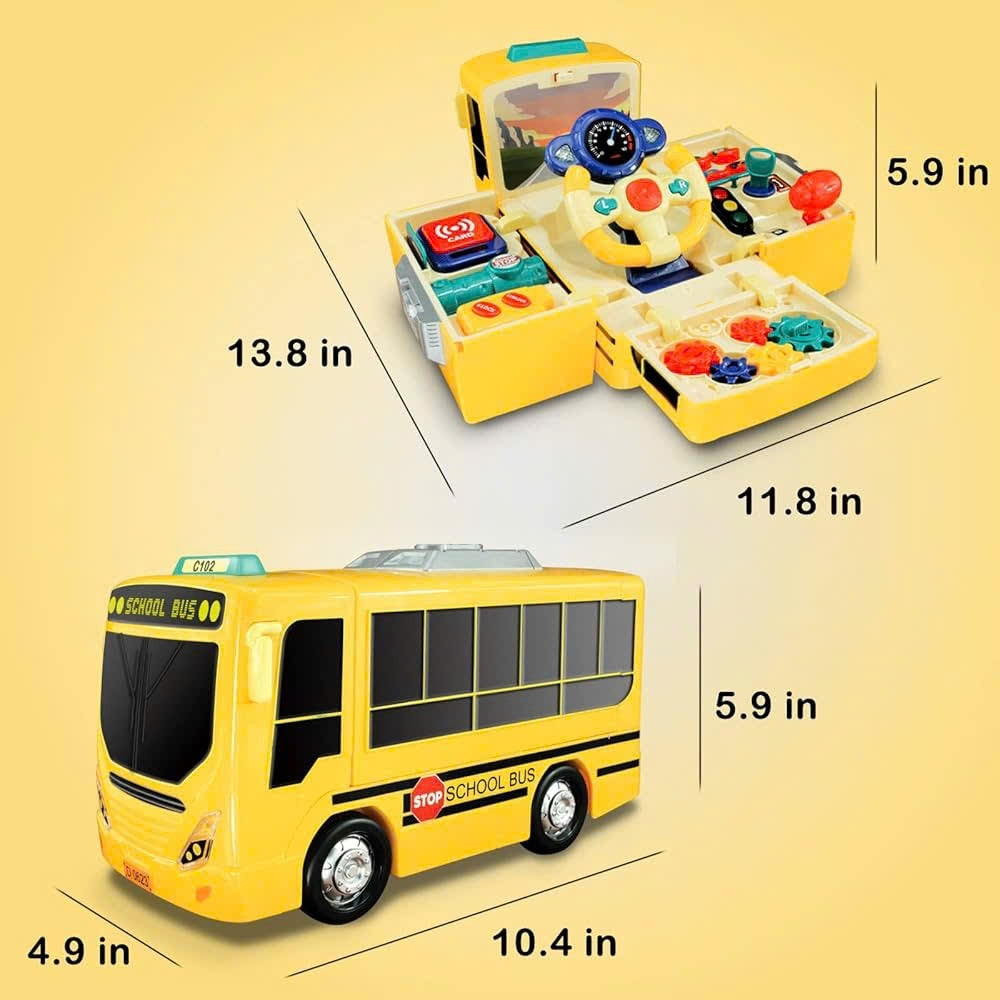 School Bus Driving Simulator Toy with Lights, Sounds and Steering Wheel, Safe for Ages 3+