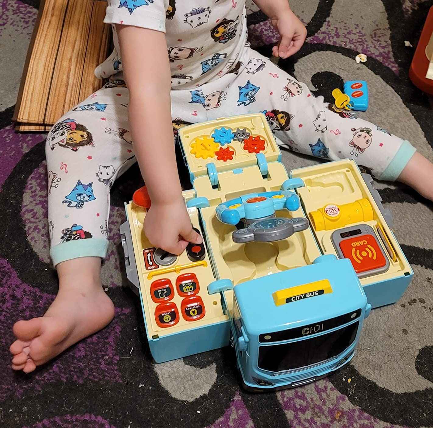 School Bus Driving Simulator Toy with Lights, Sounds and Steering Wheel, Safe for Ages 3+