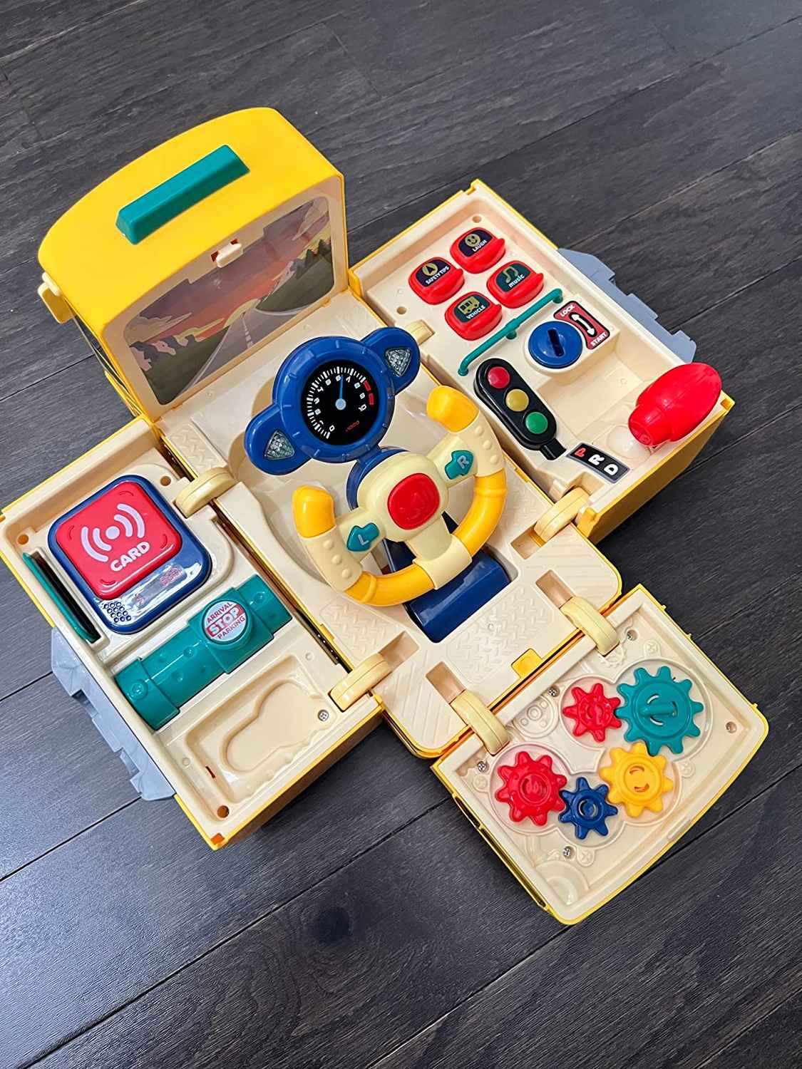 School Bus Driving Simulator Toy with Lights, Sounds and Steering Wheel, Safe for Ages 3+