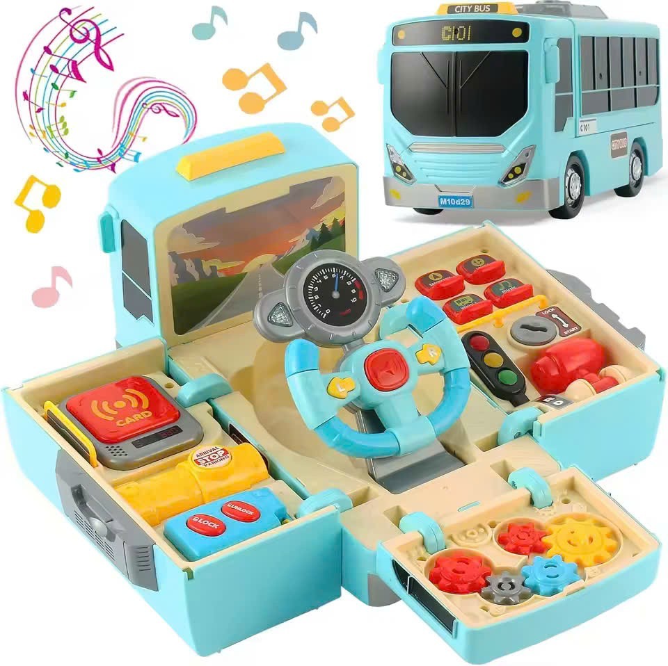 School Bus Driving Simulator Toy with Lights, Sounds and Steering Wheel, Safe for Ages 3+