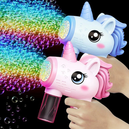 Unicorn Toy Bubble Machine with LED Lights, Compact, Portable, Safe for Ages 3+
