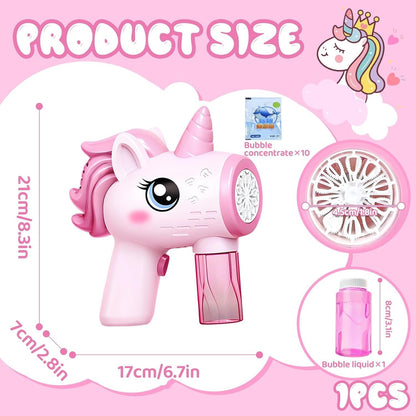 Unicorn Toy Bubble Machine with LED Lights, Compact, Portable, Safe for Ages 3+