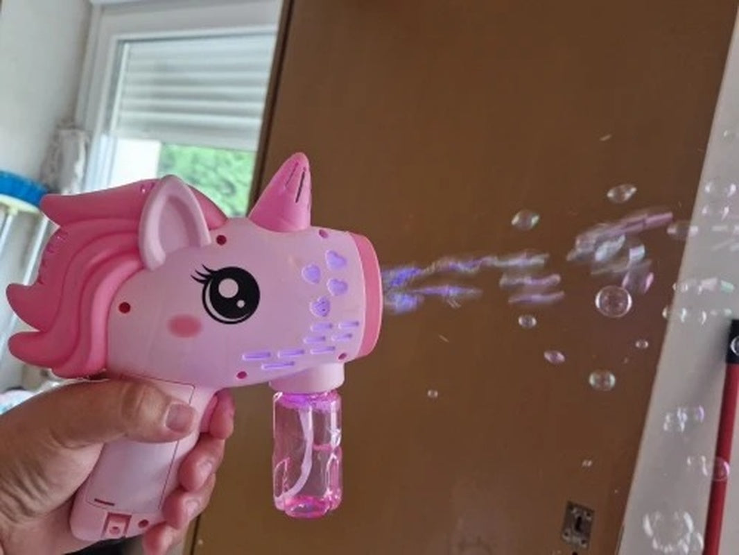 Unicorn Toy Bubble Machine with LED Lights, Compact, Portable, Safe for Ages 3+