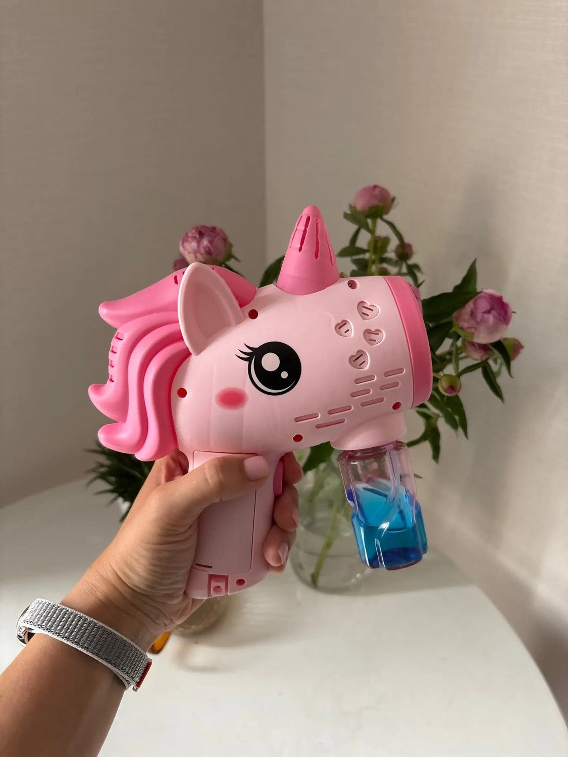 Unicorn Toy Bubble Machine with LED Lights, Compact, Portable, Safe for Ages 3+