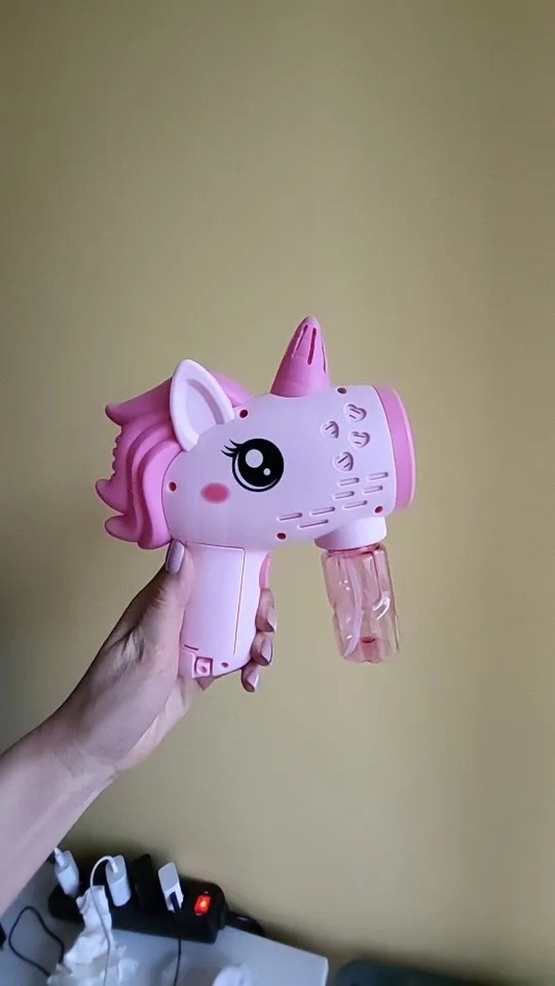 Unicorn Toy Bubble Machine with LED Lights, Compact, Portable, Safe for Ages 3+